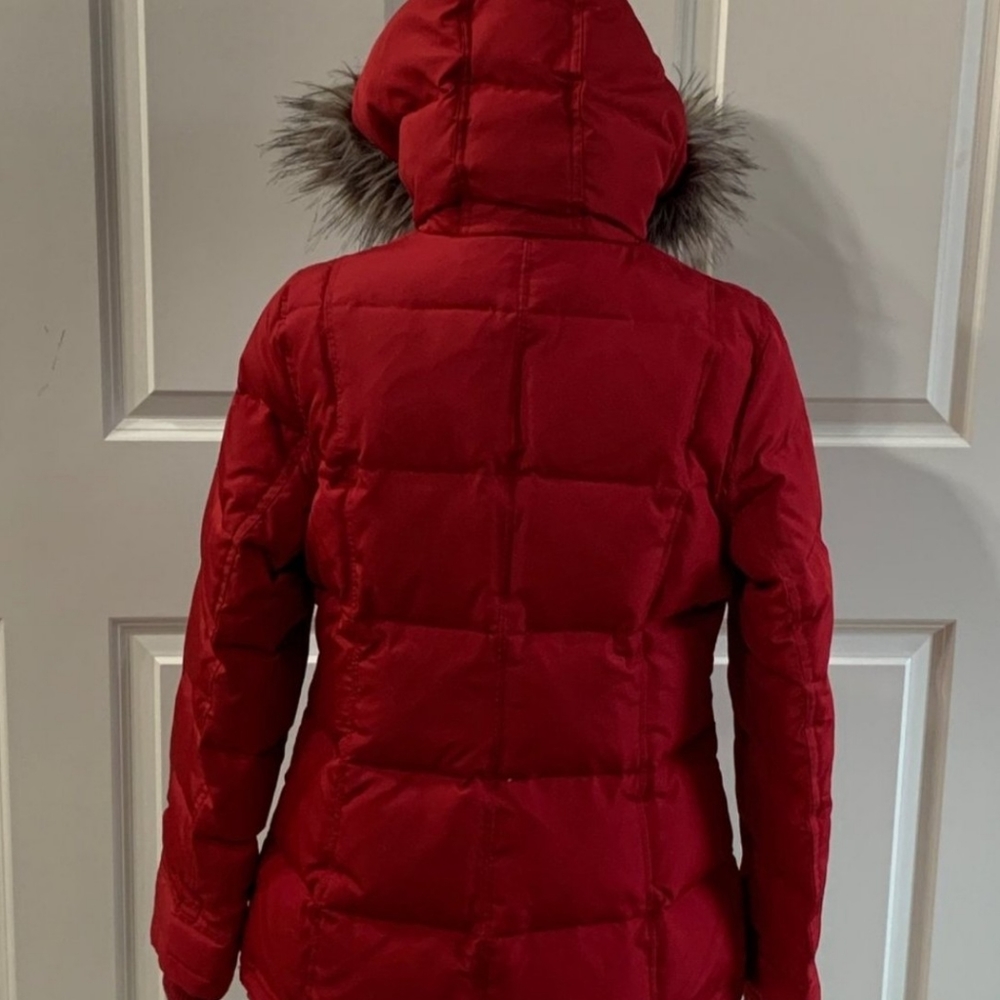 Red Ruff Hewn Hooded Parka With Fur Trim - Picture 9 of 15